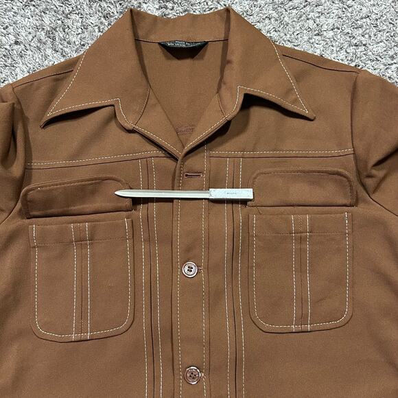 Vintage 70s JC Penney Leisure Jacket Polyester Disco Coat Dark Brown 42R Large - Picture 5 of 12